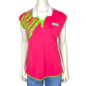 Adidas Golf Polo Shirt Womens M Sleeveless Sporty Preppy Athleisure Pink Green